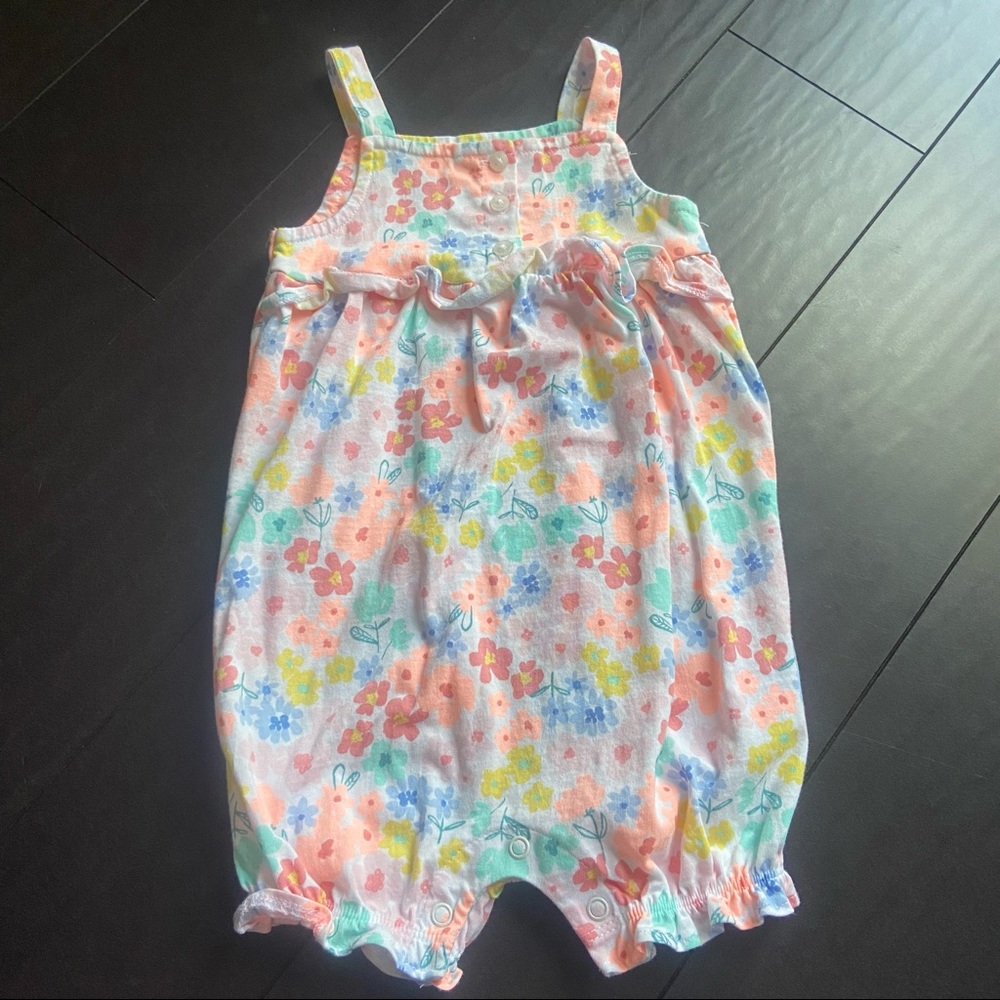 Carter’s baby girl bright floral tank top romper size 18M EUC